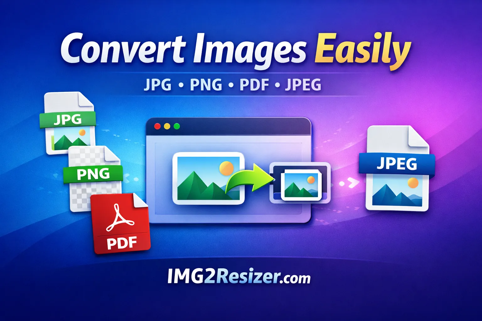 Convert JPG PNG PDF images online using IMG2Resizer